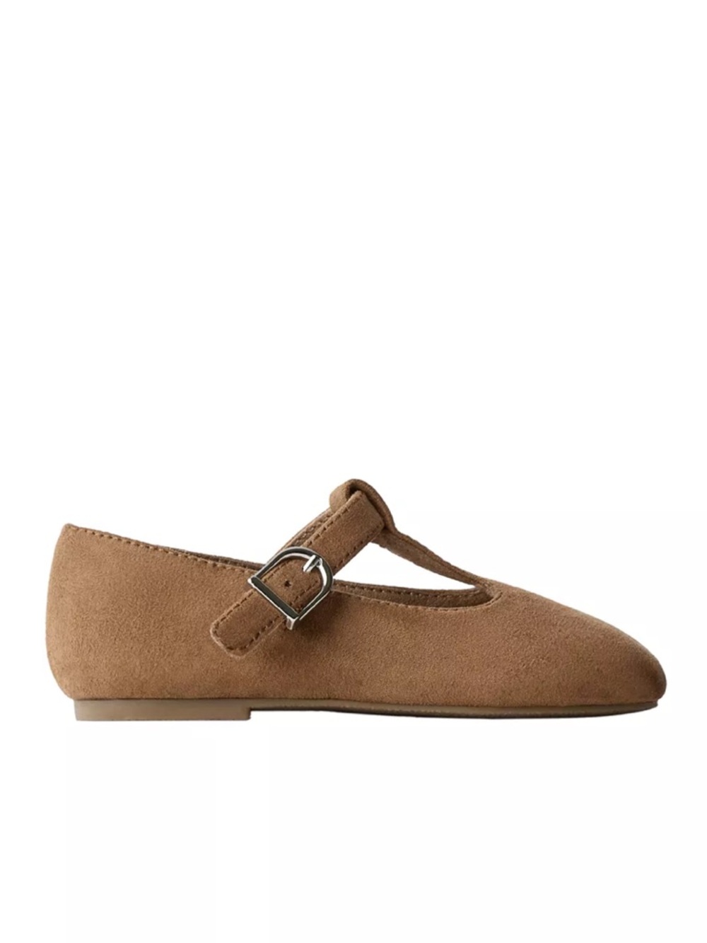 ZARA T-strap T-bar ballet flats with buckle. Brown suede. Size 24. NWOT